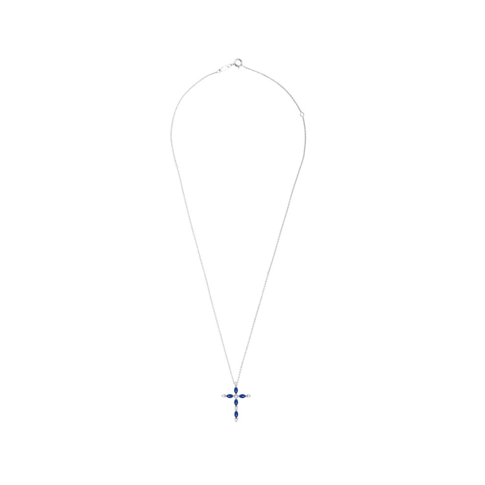 Blue Sapphire &amp; Diamond Cross Pendant in Sterling Silver (1/5 ct. tw.) – Image 3 of 4