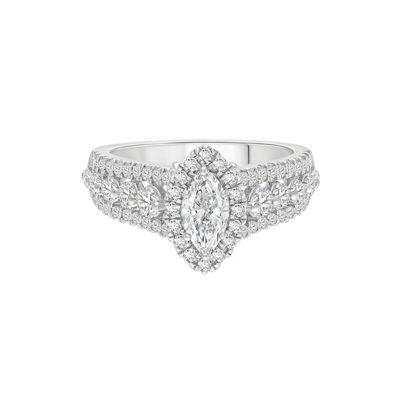 Lab Grown Diamond Marquise-Cut Halo Engagement Ring in 14K White Gold &#40;1 1/2 ct. tw.&#41; – Image 1 of 4
