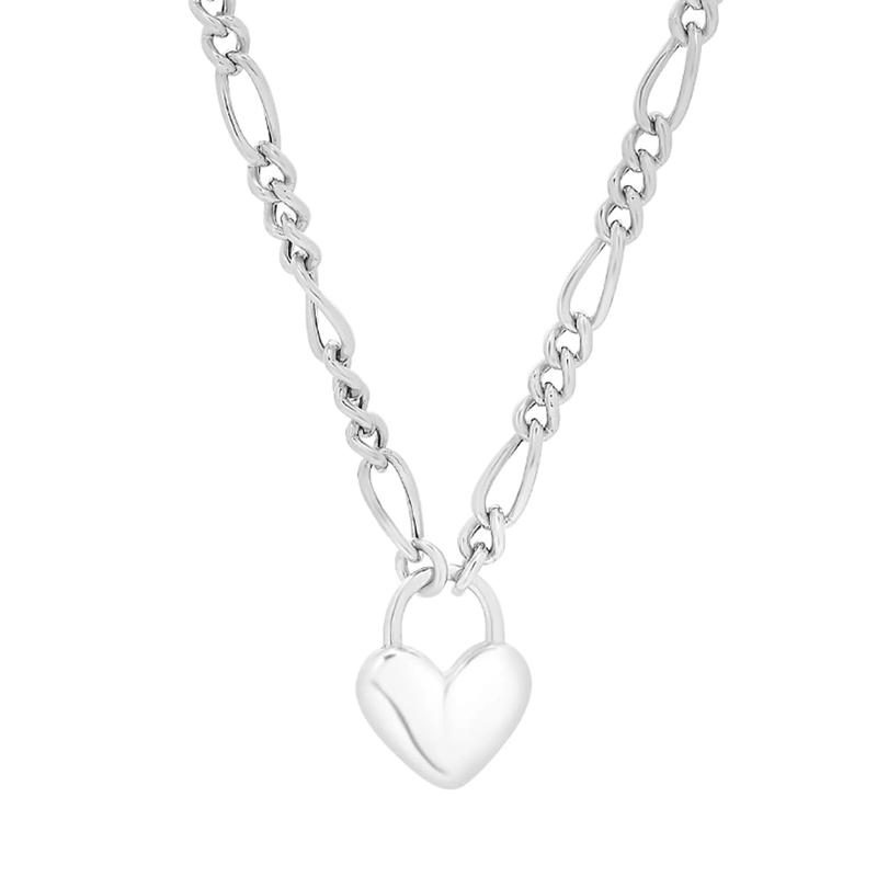 Puffy Heart Padlock Necklace in Sterling Silver – Image 1 of 4