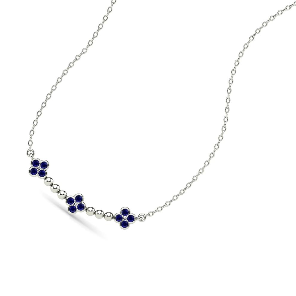 Blue Sapphire Clover Bar Pendant Necklace in 10K White Gold – Image 4 of 4