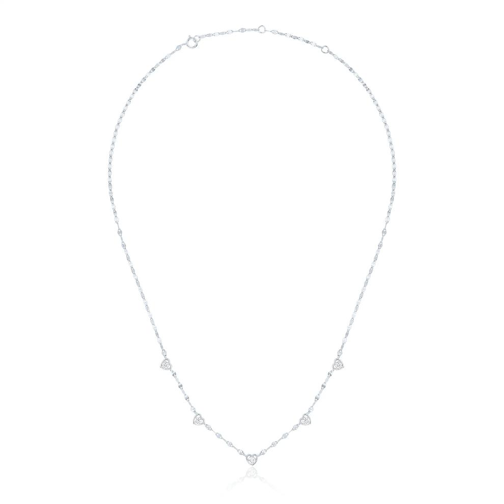 Lab-Created White Sapphire Heart Station Necklace in Sterling Silver – Image 3 of 3