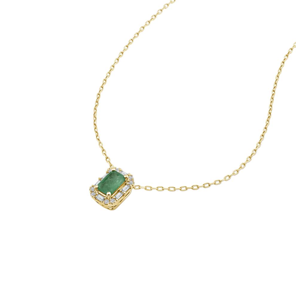 Emerald &amp; Diamond Art Deco-Inspired Halo Pendant Necklace in 10K Yellow Gold (1/7 ct. tw.) – Image 4 of 4