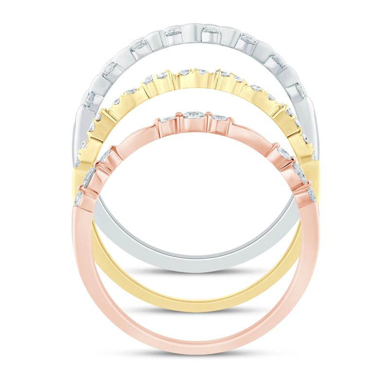 Diamond Three-Piece Stack Ring Set in 14K White, Yellow &amp; Rose Gold  &#40;1/2 ct. tw.&#41; – Image 2 of 3