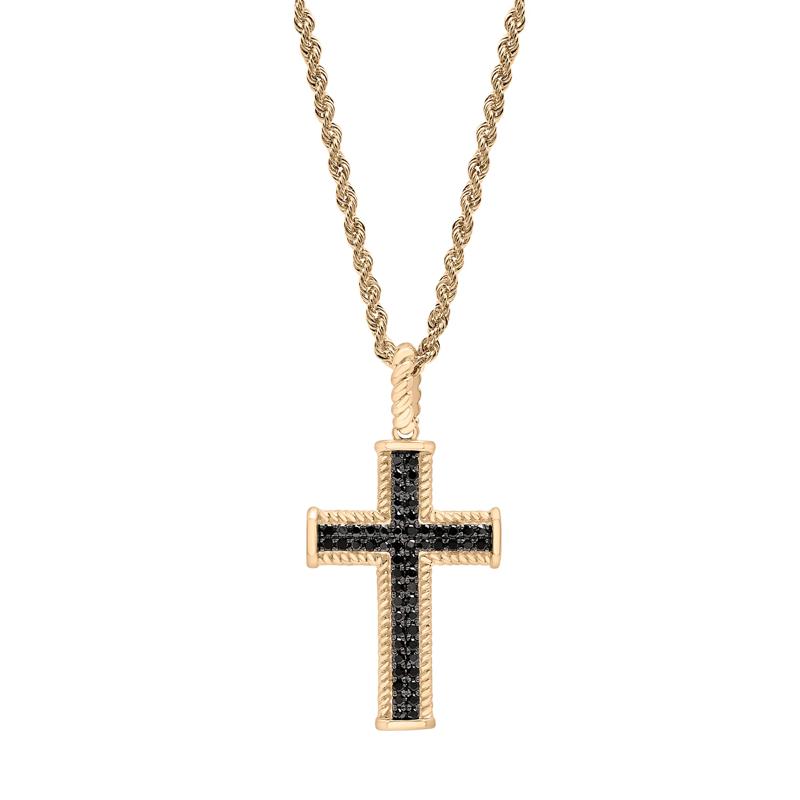Men&#39;s Black Diamond Cross in 10K Yellow Gold &#40;1/2 ct. tw.&#41; – Image 1 of 4