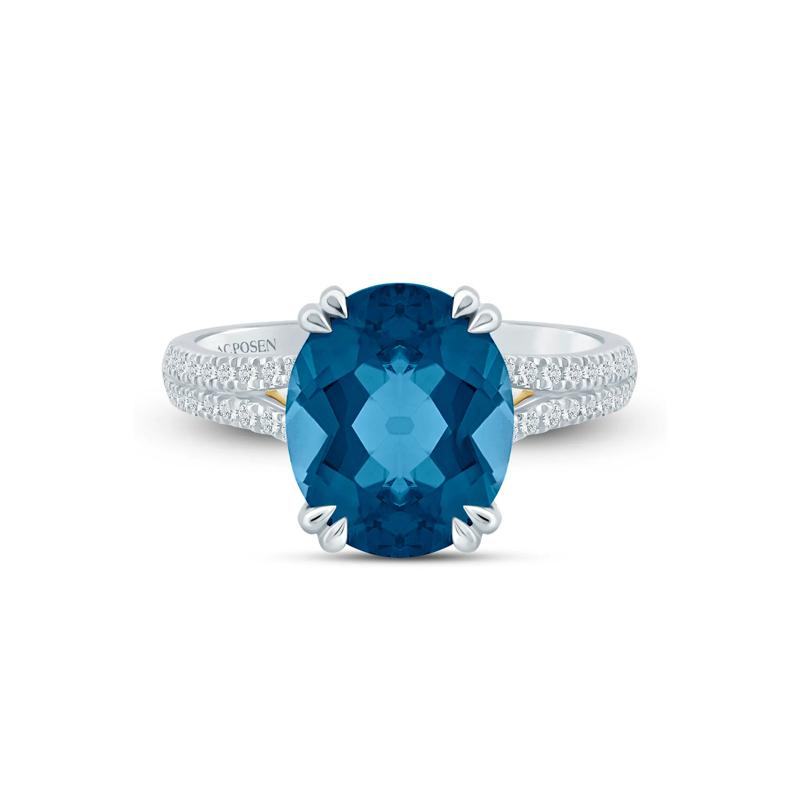 Rita London Blue Topaz and Lab Grown Diamond Engagement Ring in 14K White and Yellow Gold &#40;1/4 ct. tw.&#41; – Image 1 of 3