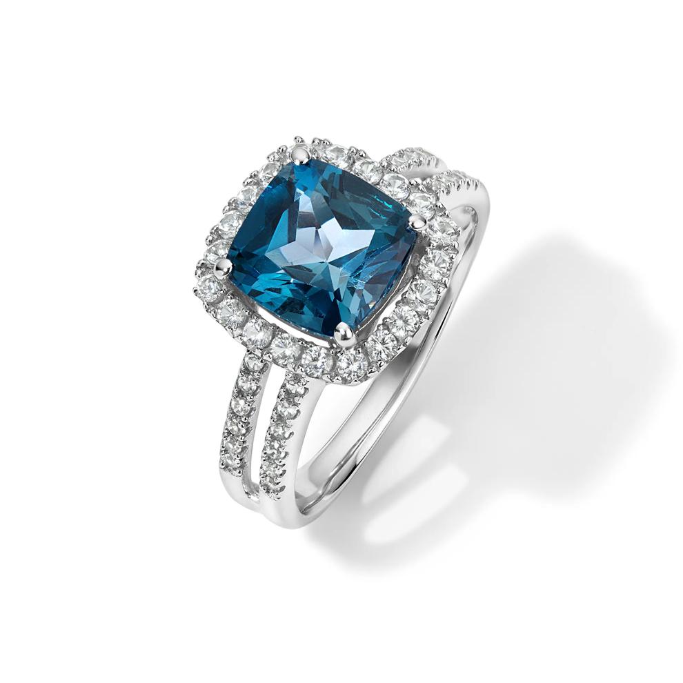 London Blue Topaz &amp; Lab-Created White Sapphire Halo Ring in 10K White Gold – Image 4 of 4