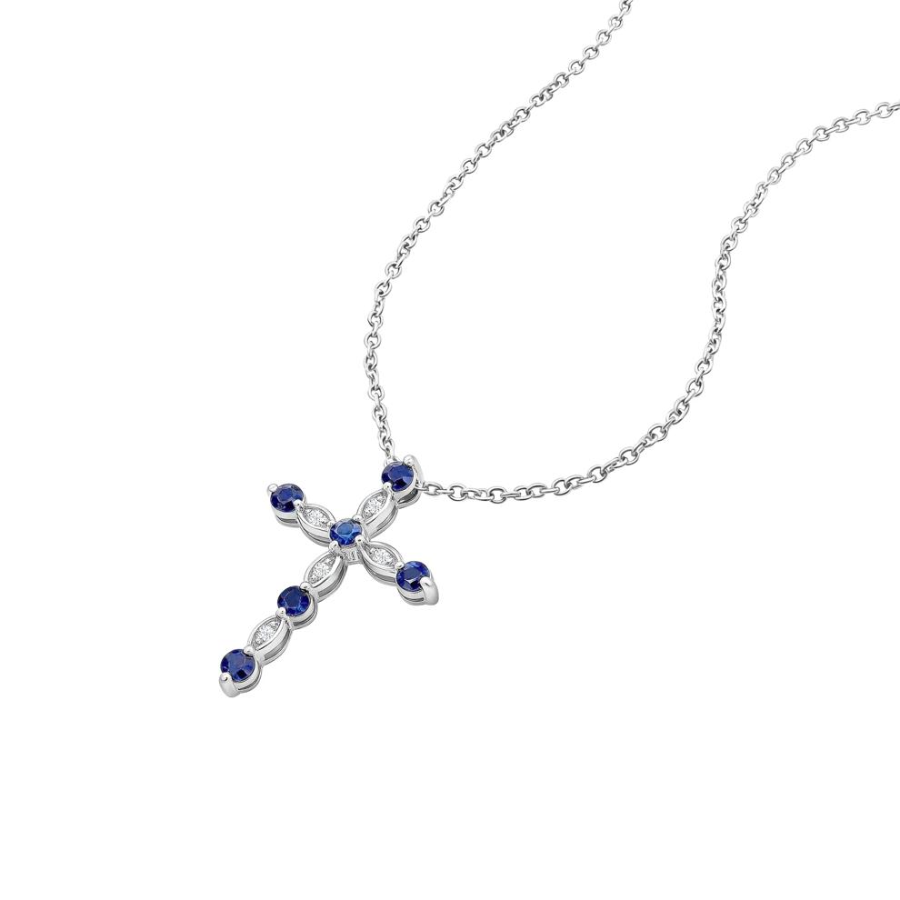 Blue Sapphire &amp; Diamond Accent Cross Pendant in Sterling Silver – Image 4 of 4