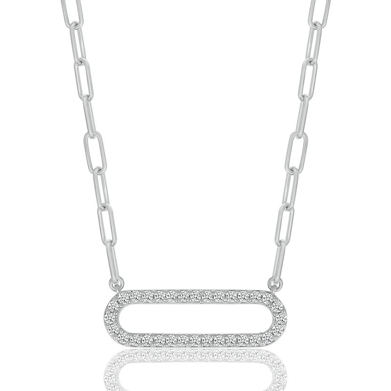 Diamond Paperclip Pendant in Sterling Silver &#40;1/5 ct. tw.&#41; – Image 1 of 3
