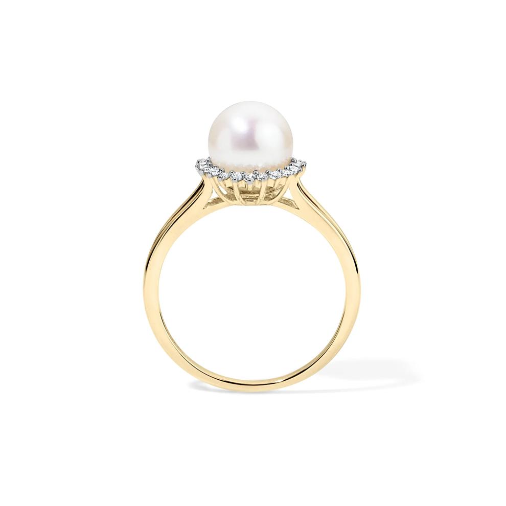 Freshwater Cultured Pearl &amp; Diamond Split-Shank Ring in 10K Yellow Gold (1/8 ct. tw.) – Image 2 of 4