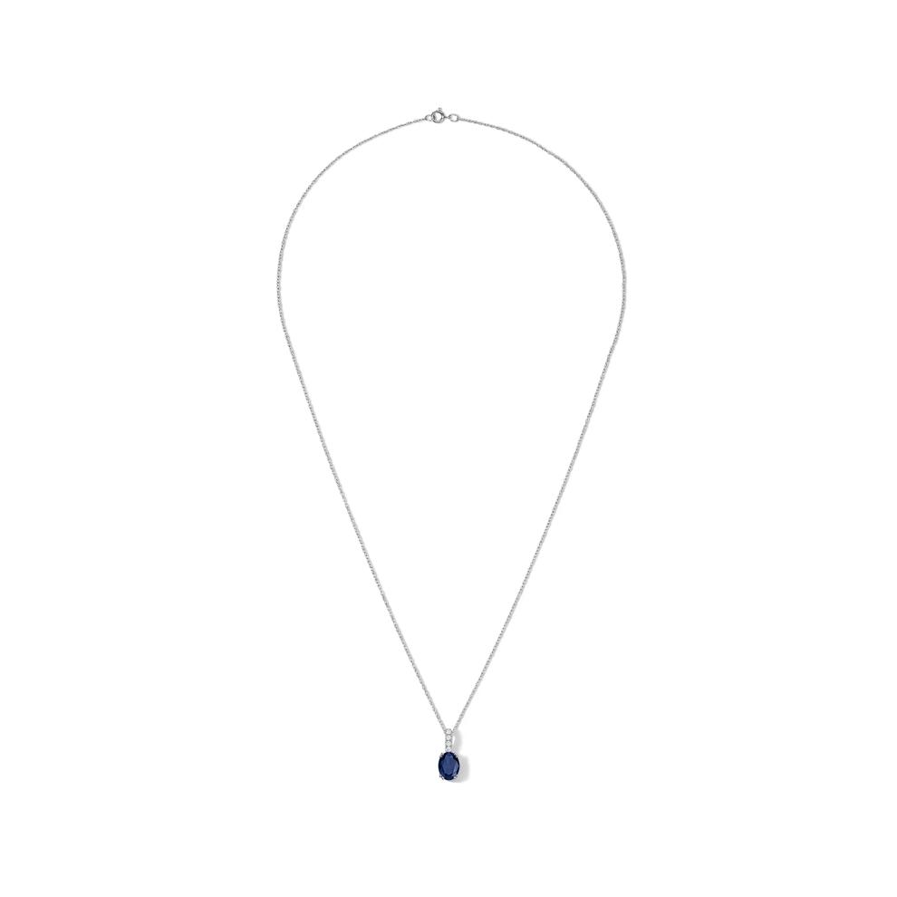 Oval Blue Sapphire &amp; Diamond Accent Drop Pendant Necklace in 14K White Gold – Image 3 of 4