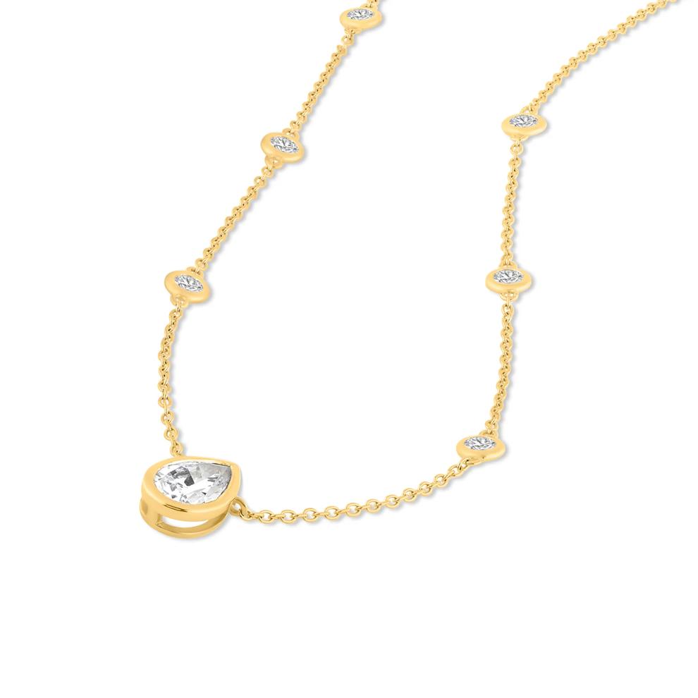 Lab Grown Diamond Pear-Shaped Center Station Necklace in 10K Yellow Gold (1 5/8 ct. tw.) – Image 3 of 4