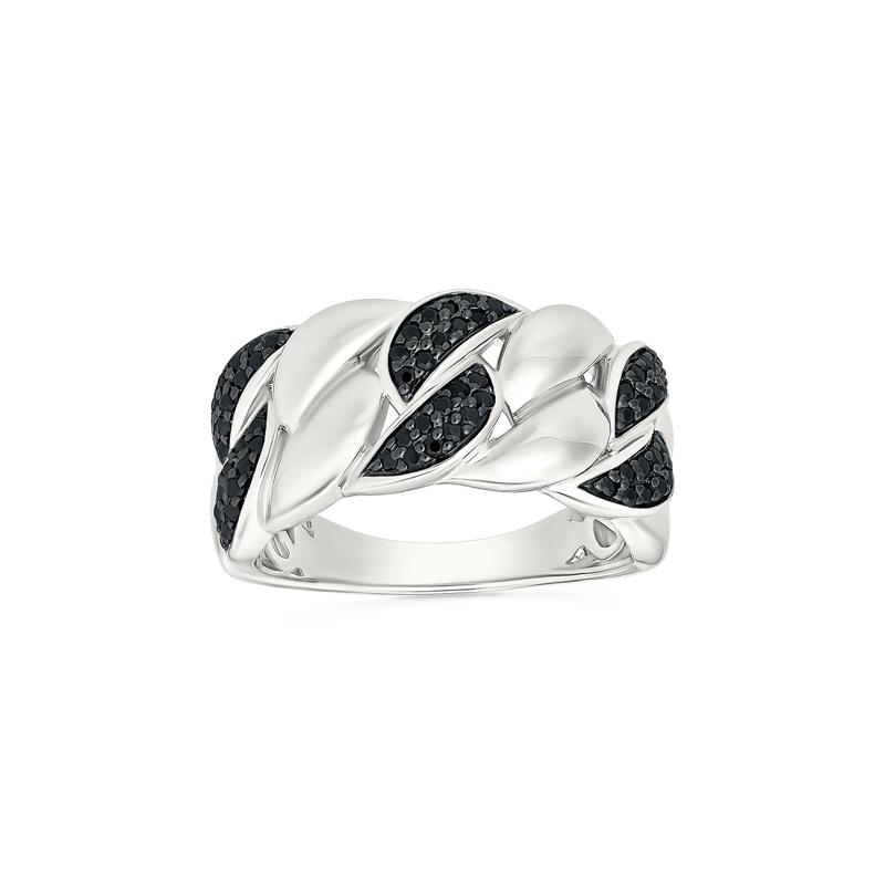Black Diamond Cuban Link Ring in Sterling Silver &#40;1/3 ct. tw.&#41; – Image 1 of 5