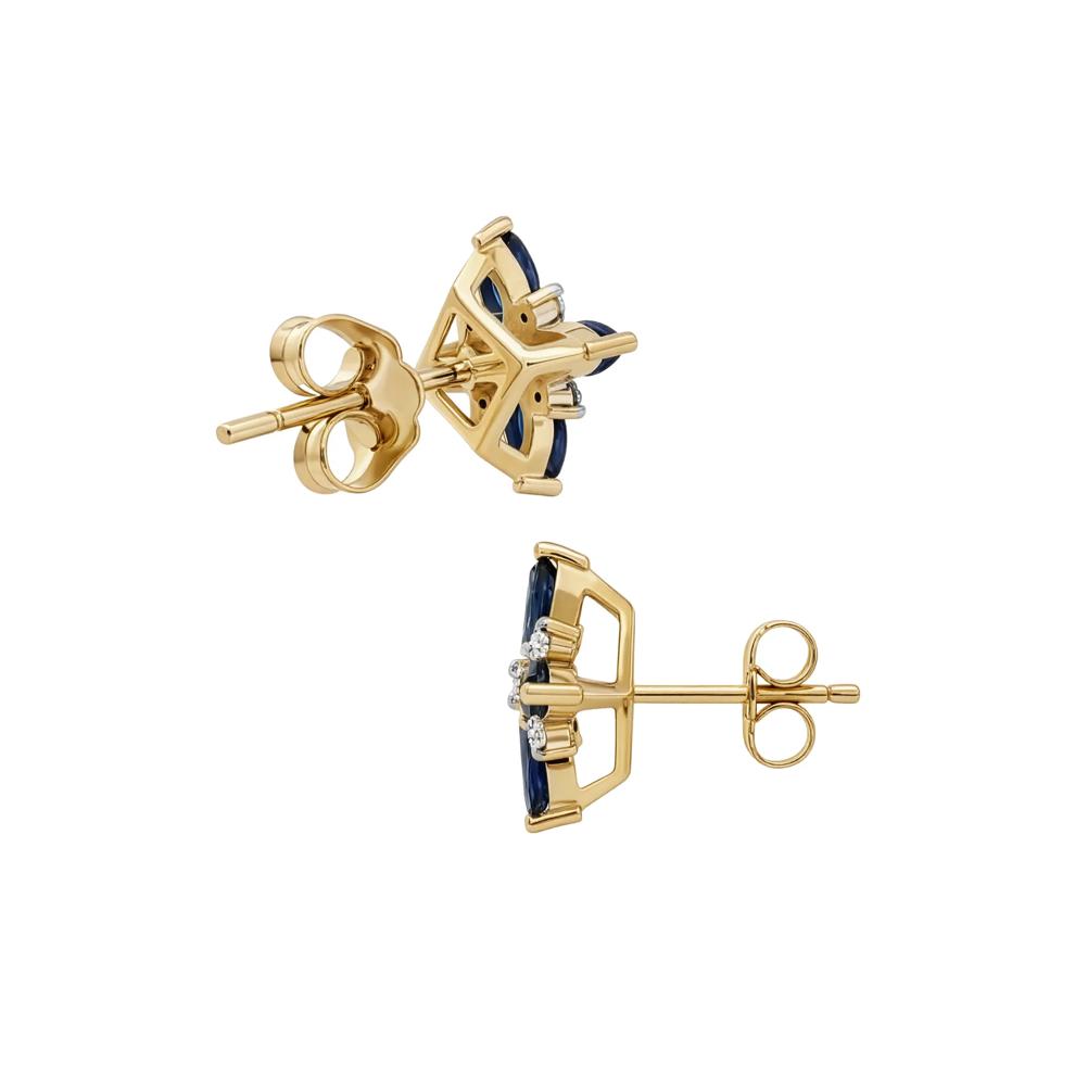 Blue Sapphire &amp; Diamond Floral Stud Earrings in 10K Yellow Gold (1/10 ct. tw.) – Image 2 of 2
