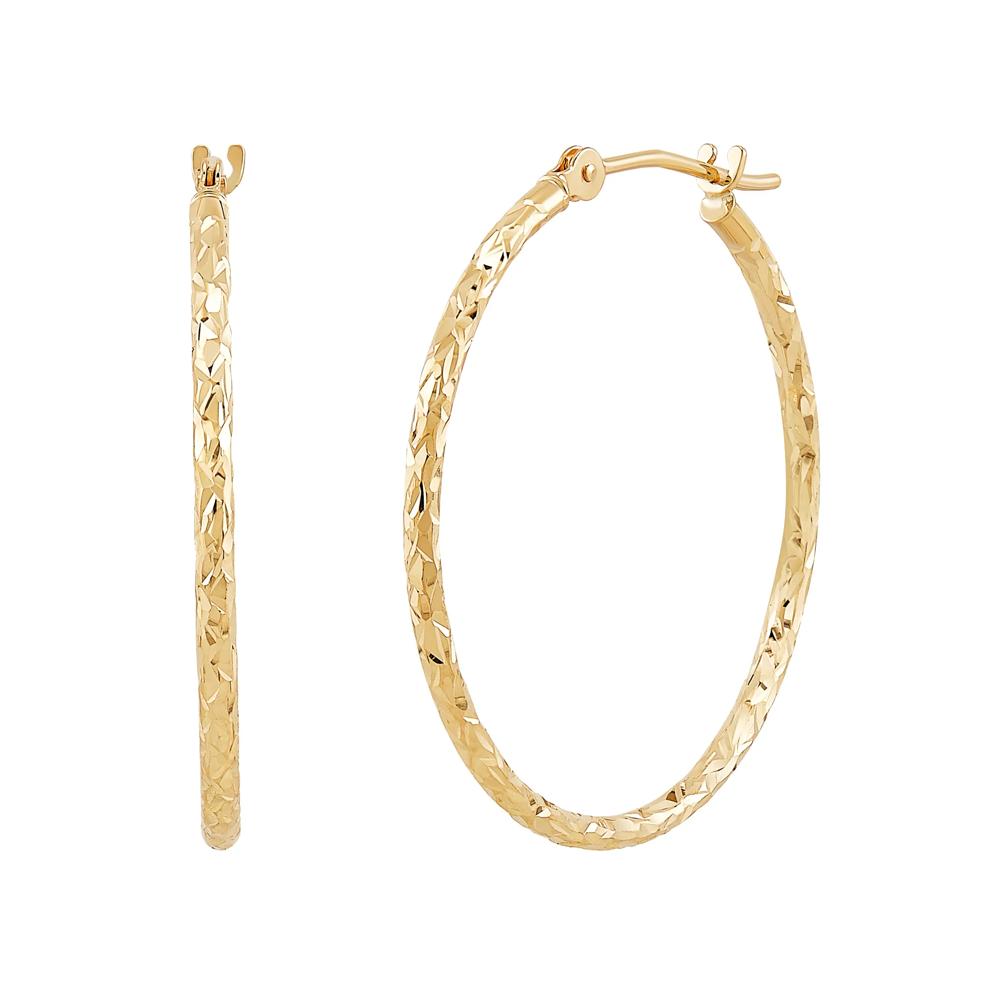 Crystal Cut Round Hoop Earrings in 10K Yellow Gold, 28MM – Image 3 of 3
