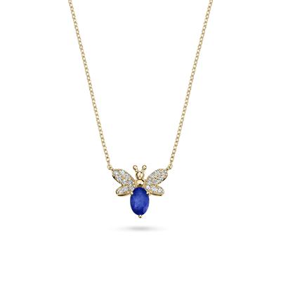 Blue Sapphire & Diamond Bumblebee Pendant Necklace in 10K Yellow Gold (1/8 ct. tw.)