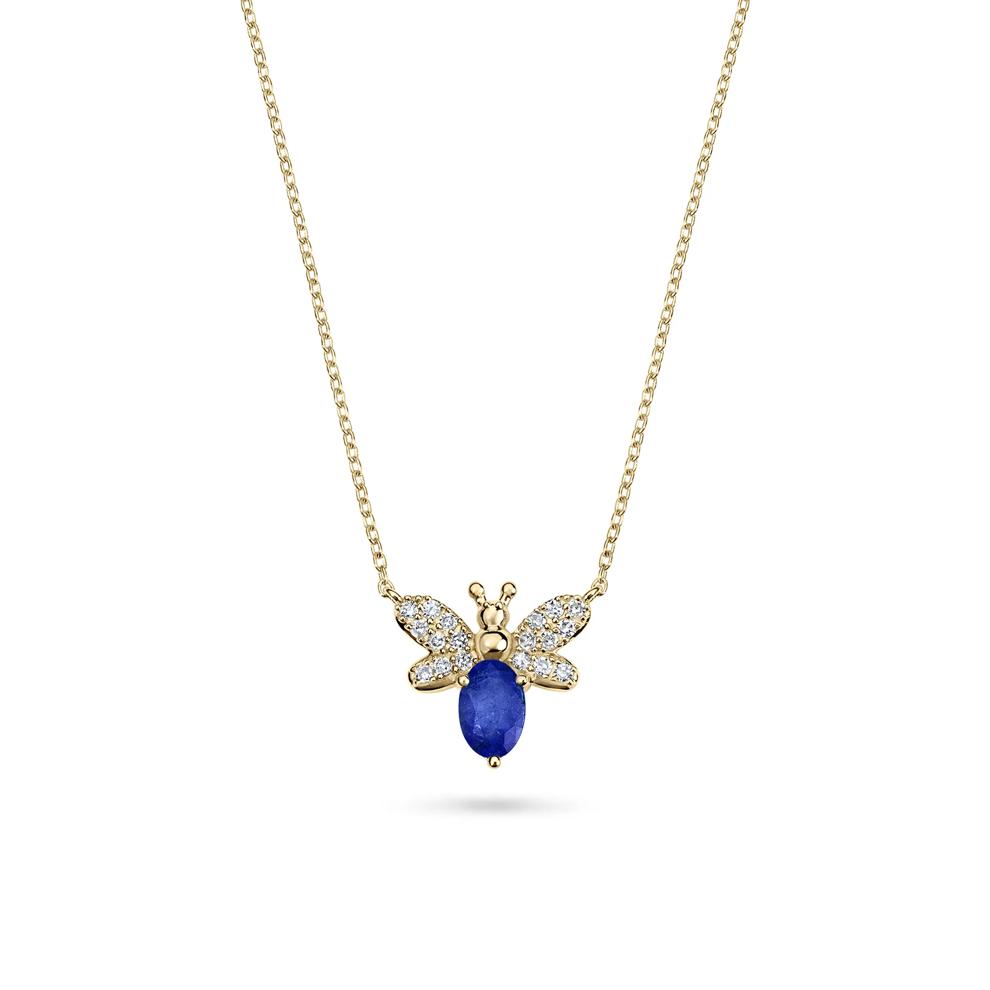 Blue Sapphire &amp; Diamond Bumblebee Pendant Necklace in 10K Yellow Gold (1/8 ct. tw.) – Image 1 of 4