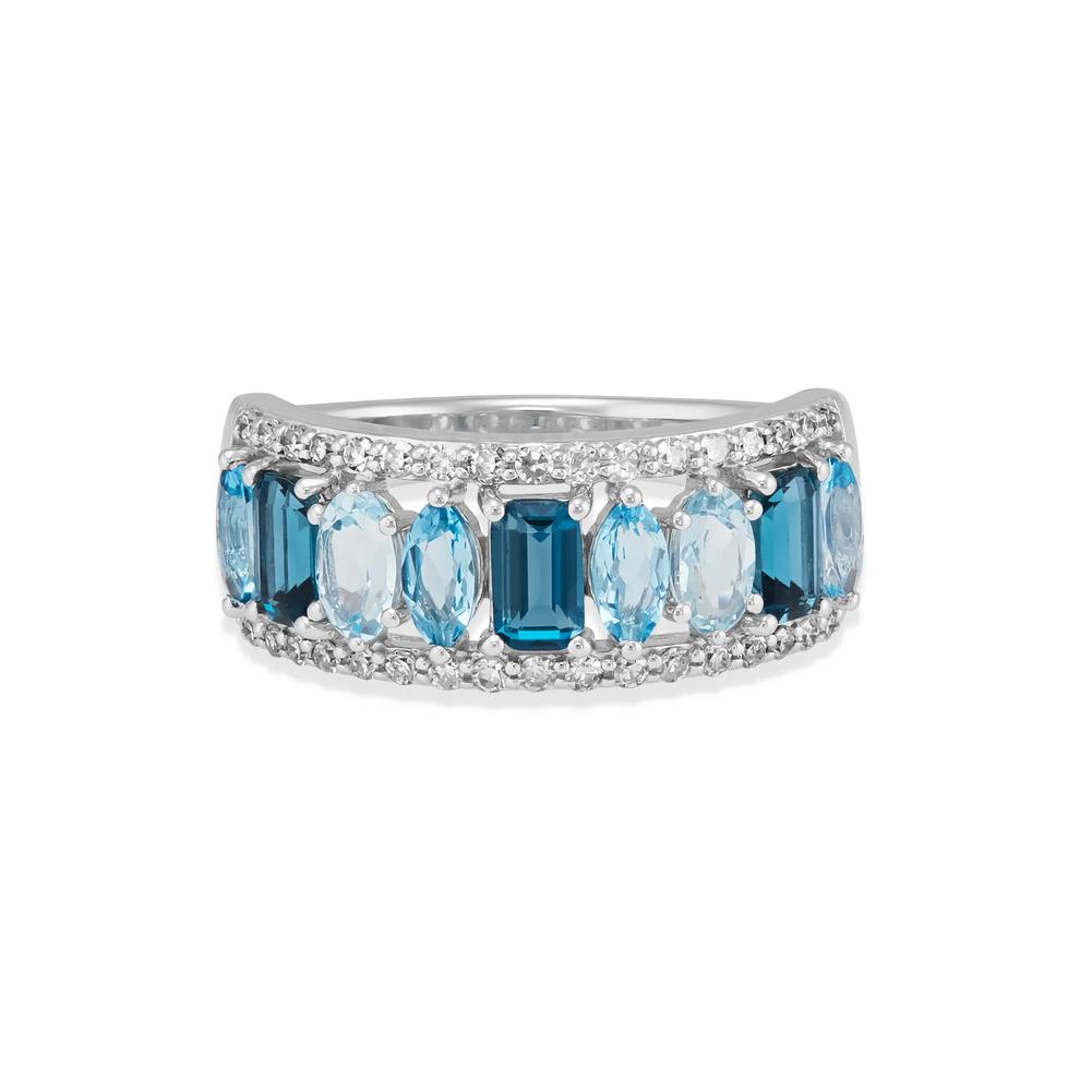 London Blue Topaz, Swiss Blue Topaz, Blue Topaz, &amp; Diamond Mixed-Shape Band in 10K White Gold (1/4 ct. tw.) – Image 1 of 4