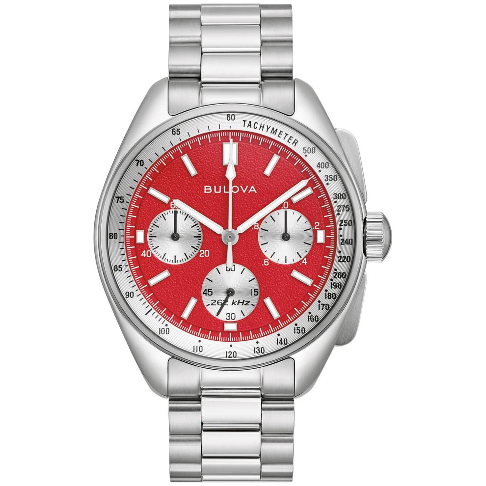 Men's Lunar Pilot Watch With Red Dial and in Stainless Steel – Image 1 of 3