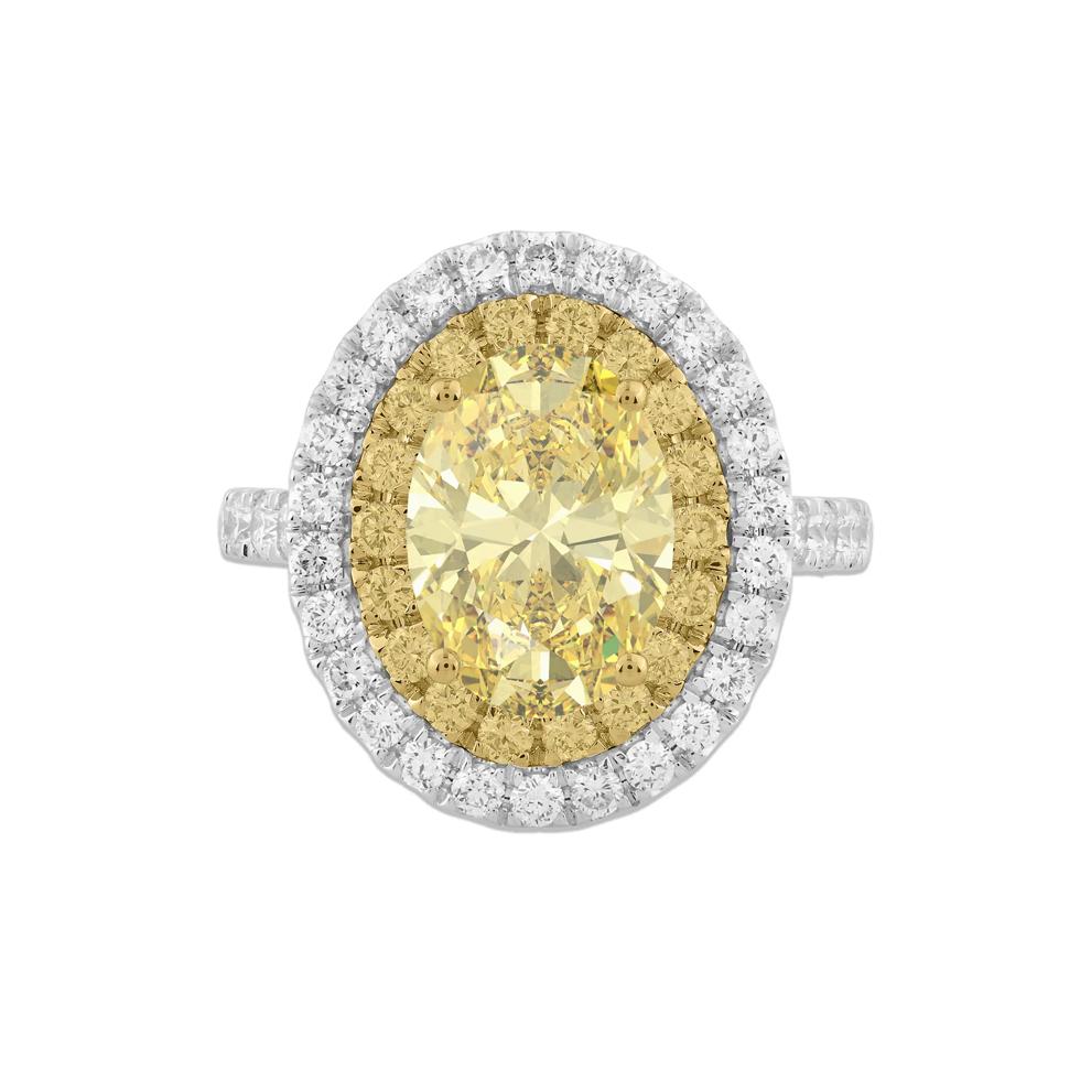 Lab Grown Diamond Yellow Oval Center Halo Engagement Ring in 14K White Gold (4 1/4 ct. tw.) – Image 1 of 4