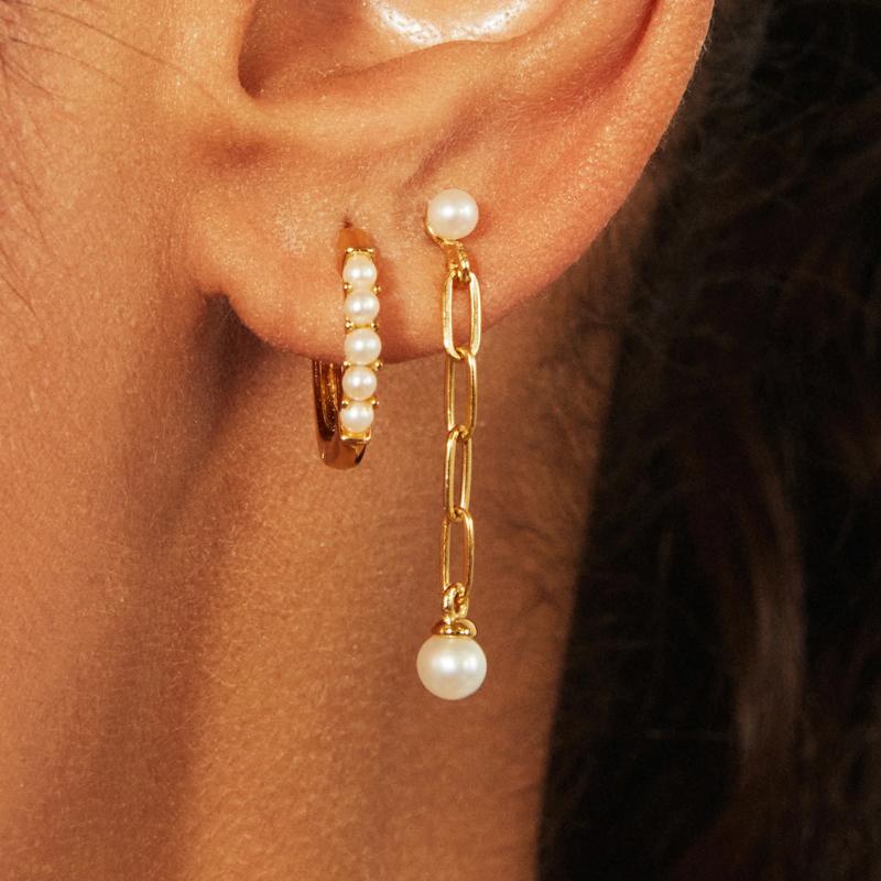 Pearl and Paperclip Link Earrings in Vermeil – Image 2 of 6