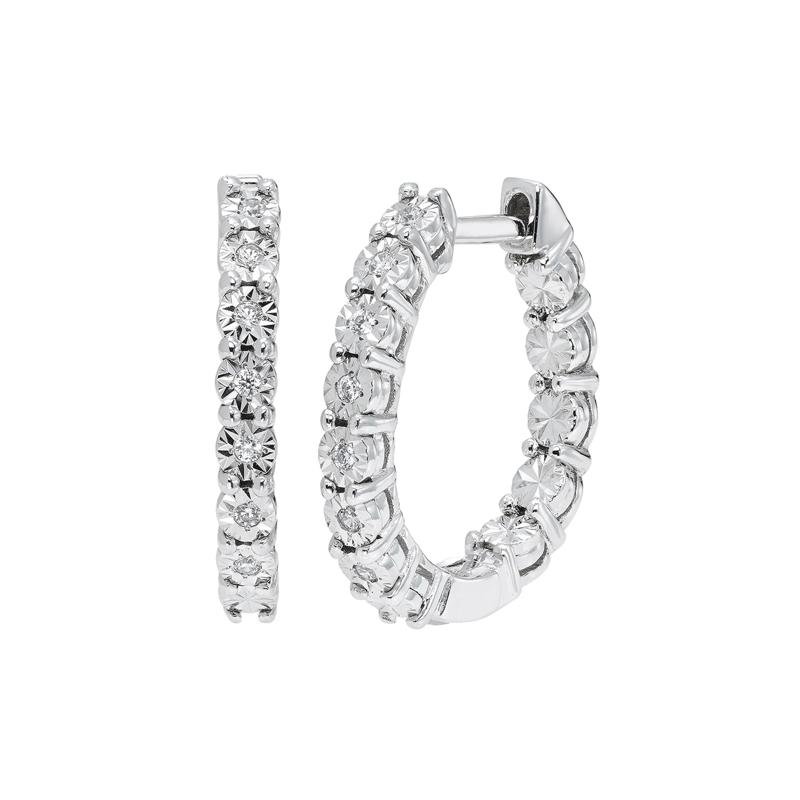 1/10 ct. tw. Diamond Hoop Earrings in Sterling Silver – Image 1 of 1