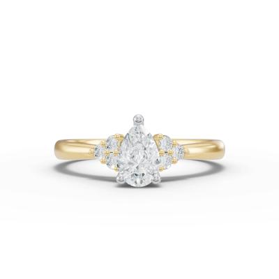 Lab Grown Diamond Pear-Shaped Center Promise Ring in 10K Yellow & White Gold (1/2 ct. tw.)