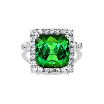 Green Tourmaline & Diamond Halo Ring in 14K White Gold (7/8 ct. tw.)