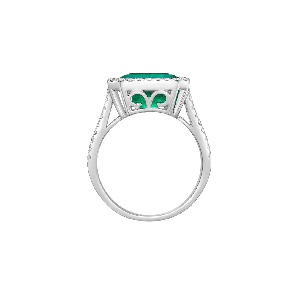 Emerald and Diamond Halo Split-Shank Ring in 14K White Gold (5/8 ct. tw.) – Image 3 of 4