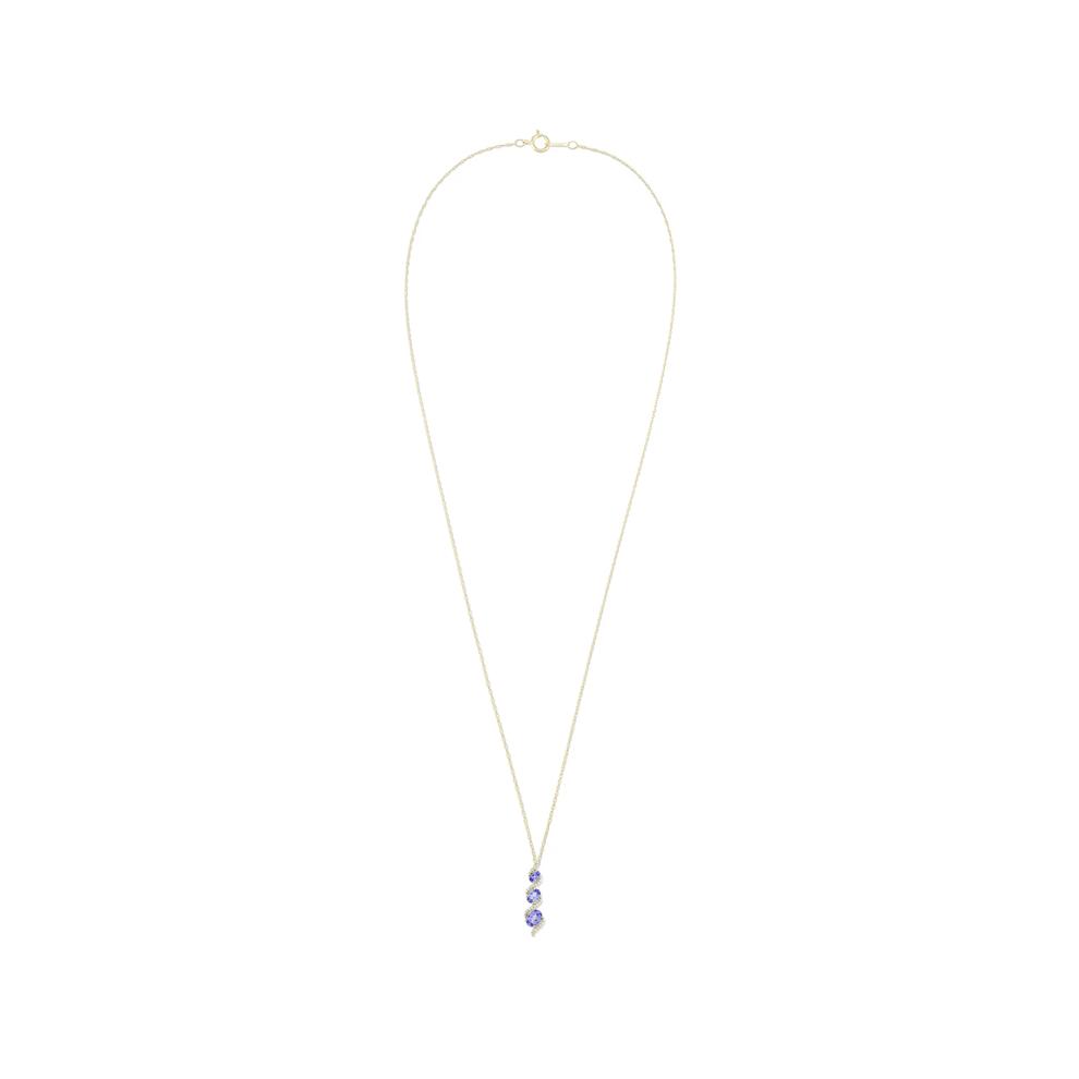 Tanzanite &amp; Diamond Accent Three-Stone Pendant Necklace in 10K Yellow Gold (1/8 ct. tw.) – Image 3 of 4