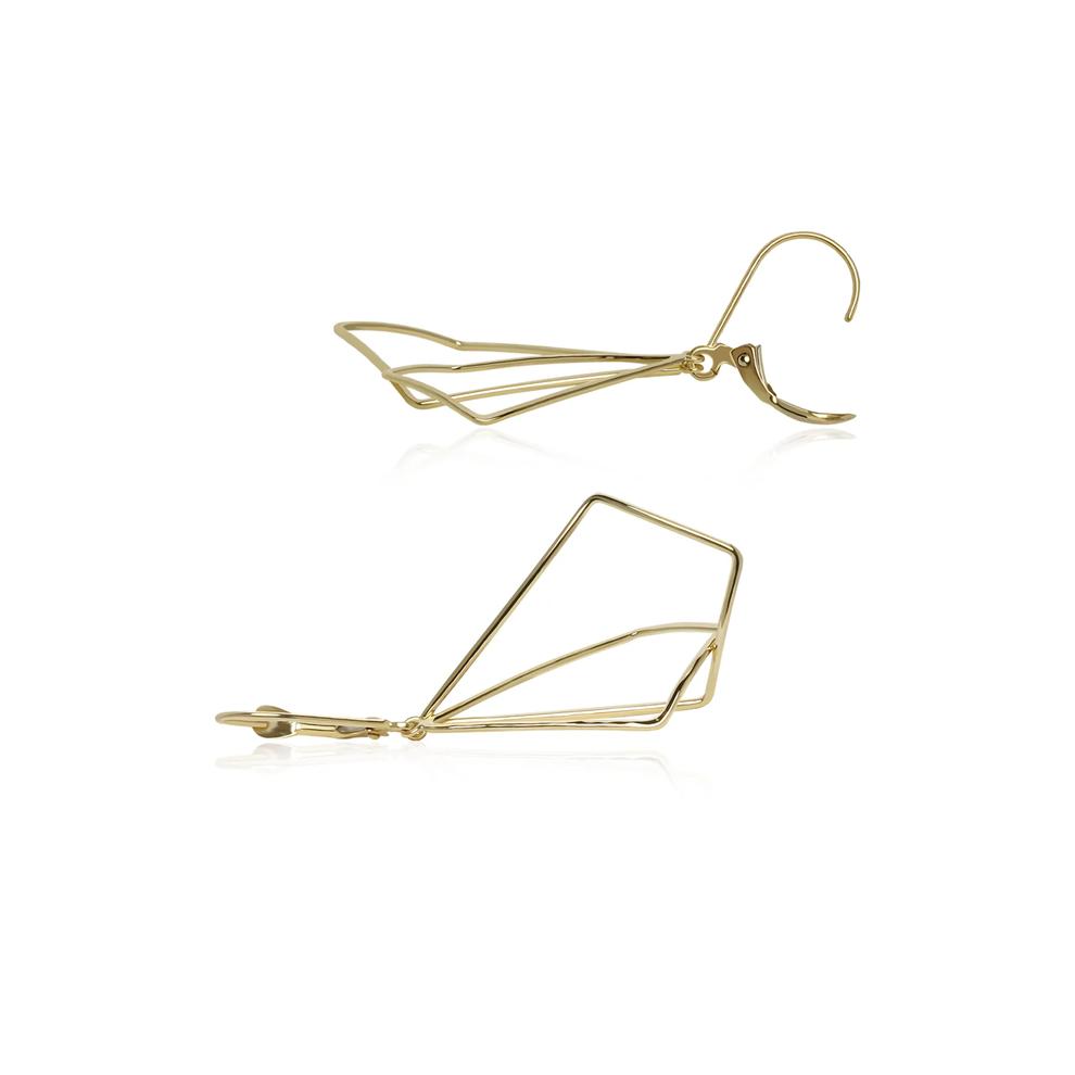 Double Triangular Drop Earrings in 14K Yellow Gold – Image 2 of 2
