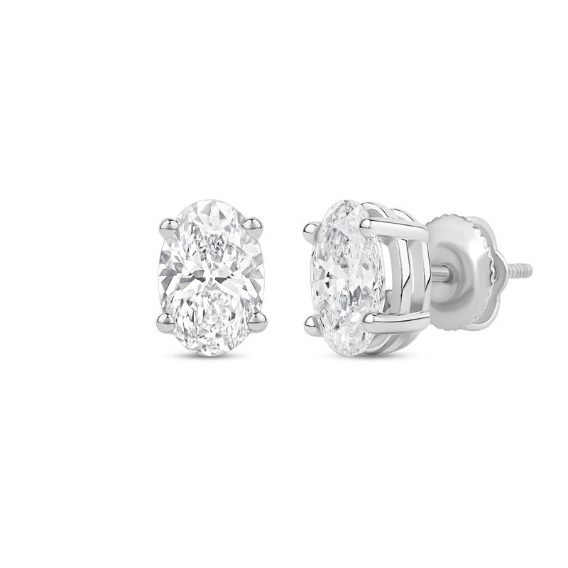 Lab Grown Diamond Oval-Shaped Solitaire Stud Earrings in 14K White Gold &#40;3 ct. tw.&#41; – Image 1 of 3