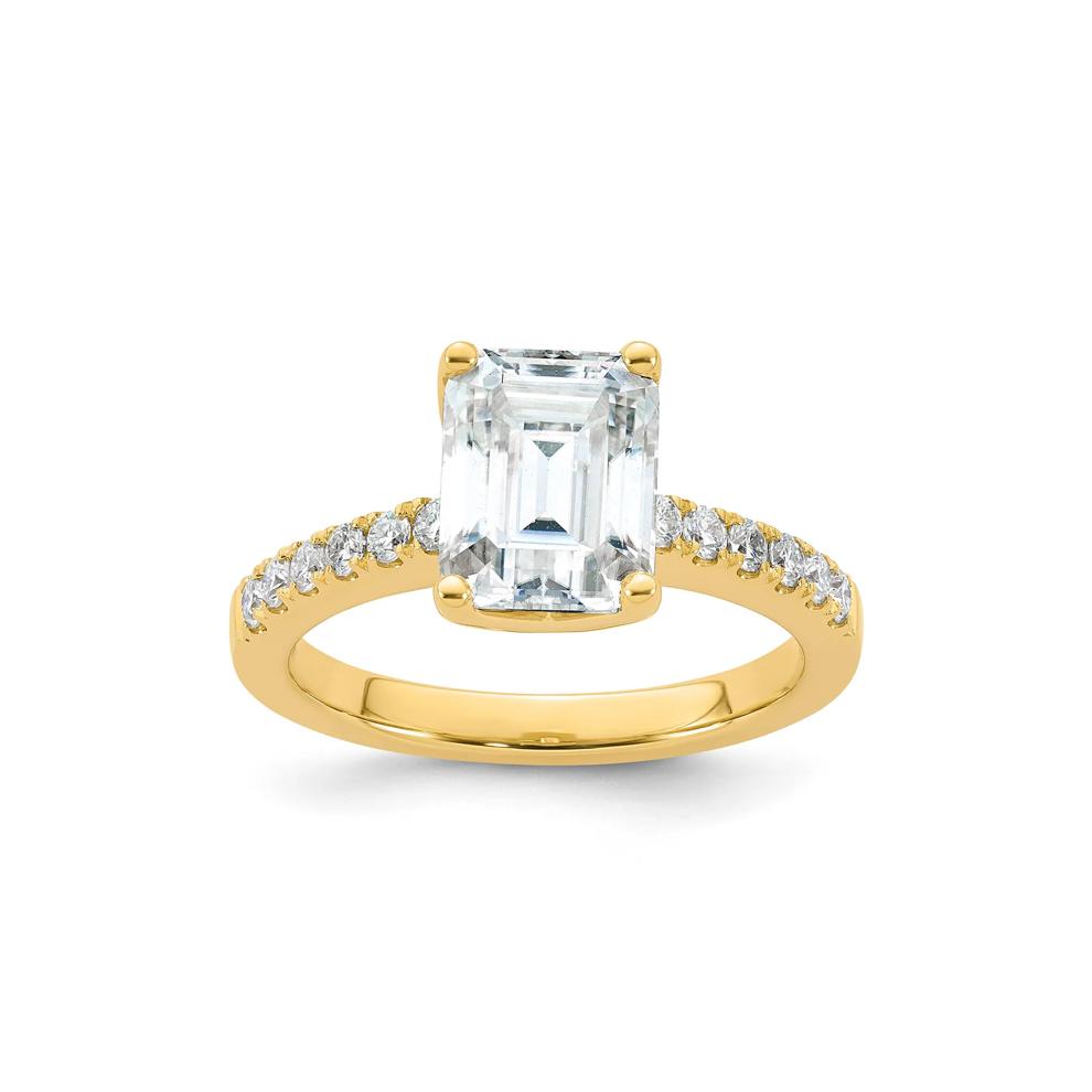 Lab-Created Moissanite Emerald-Cut Ring in 10K Yellow Gold (2 1/2 ct. dew) – Image 1 of 3