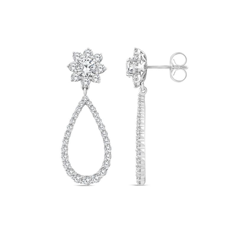 Lab Grown Diamond Starburst Drop Earrings in 14K White Gold &#40;2 ct. tw.&#41; – Image 2 of 2