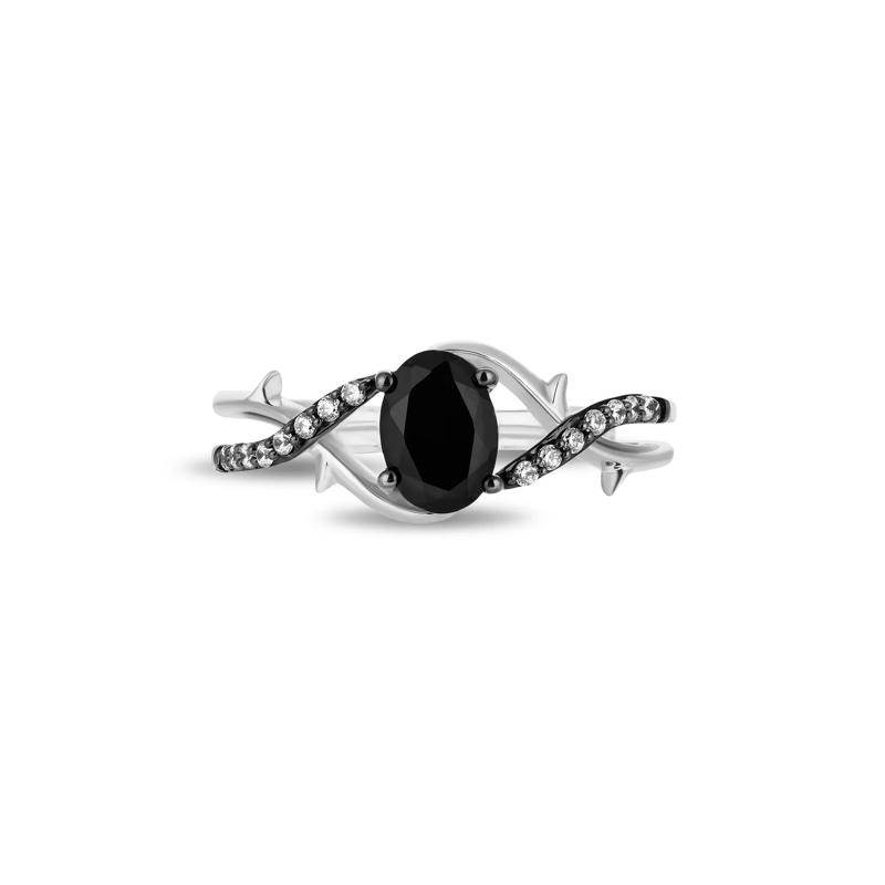 Maleficent Black Onyx and Diamond Rose Ring in Sterling Silver &#40;1/10 ct. tw.&#41; – Image 1 of 4