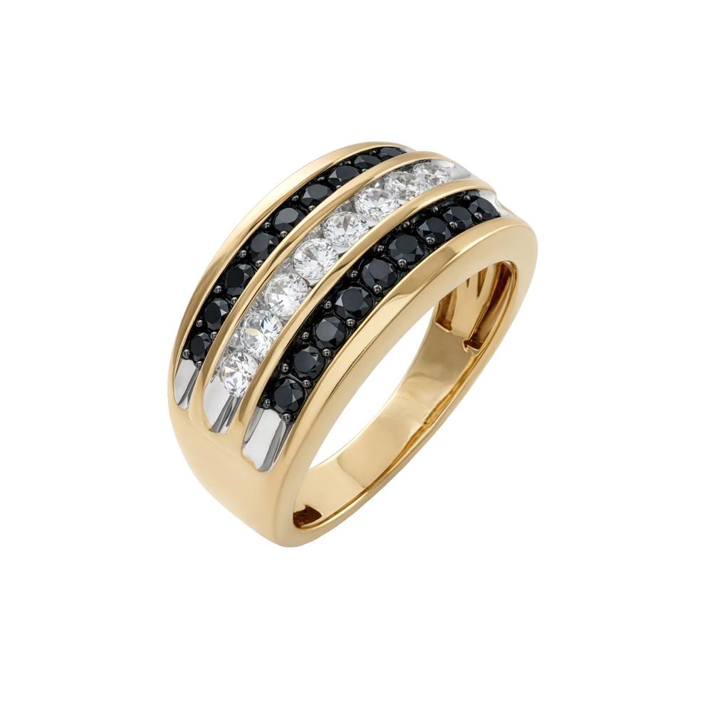 Men's Black &amp; White Diamond Three-Row Band in 10K Yellow Gold (1 ct. tw.) – Image 4 of 4