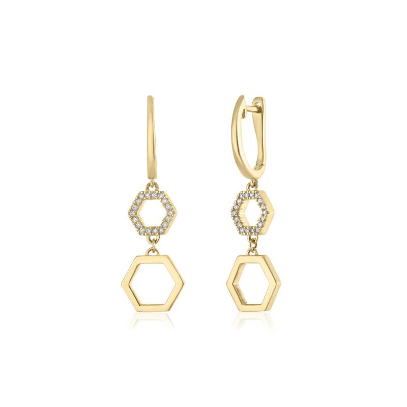 Diamond Hexagon Dangle Earrings in 10K Yellow Gold &#40;1/7 ct. tw.&#41; – Image 1 of 1