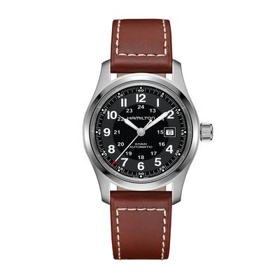 Men's Khaki Field Auto Watch with Brown Leather Strap