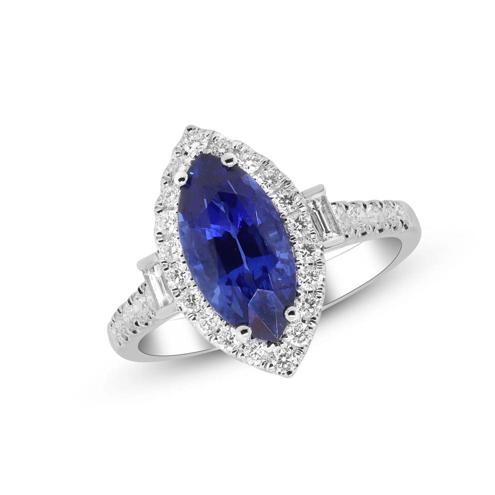 Marquise Blue Sapphire &amp; Diamond Halo Ring in 18K White Gold (5/8 ct. tw.) – Image 4 of 4