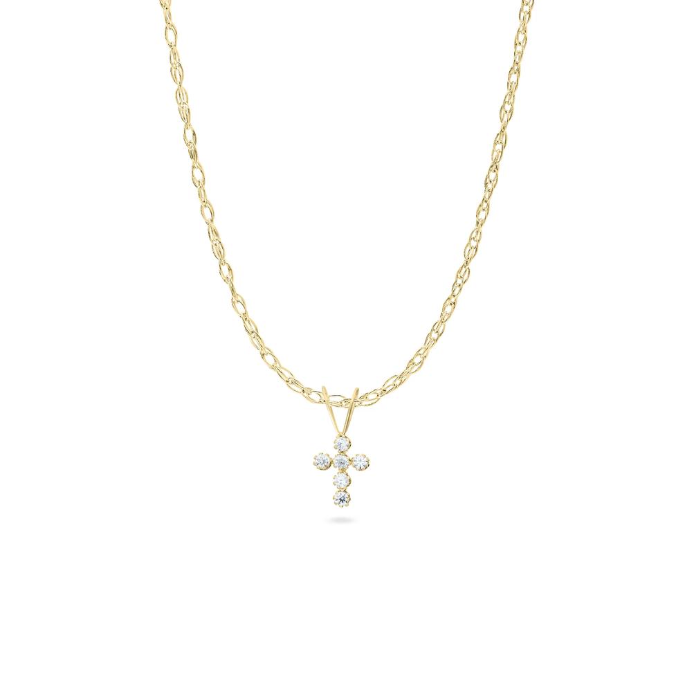 Children's Lab-Created White Cubic Zirconia Cross Pendant in 14K Yellow Gold – Image 1 of 4