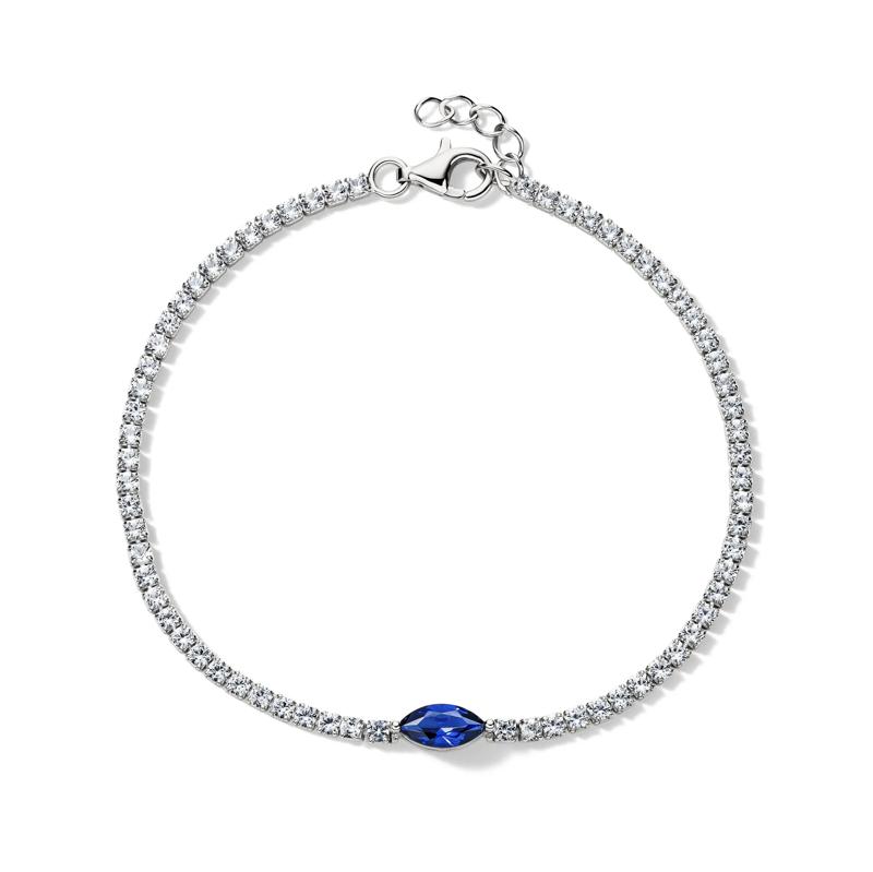 Marquise-Shaped Lab Created Blue &amp; White Sapphire Bracelet in Sterling Silver – Image 2 of 2