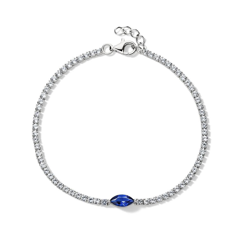 Marquise-Shaped Lab Created Blue &amp; White Sapphire Bracelet in Sterling Silver – Image 2 of 2