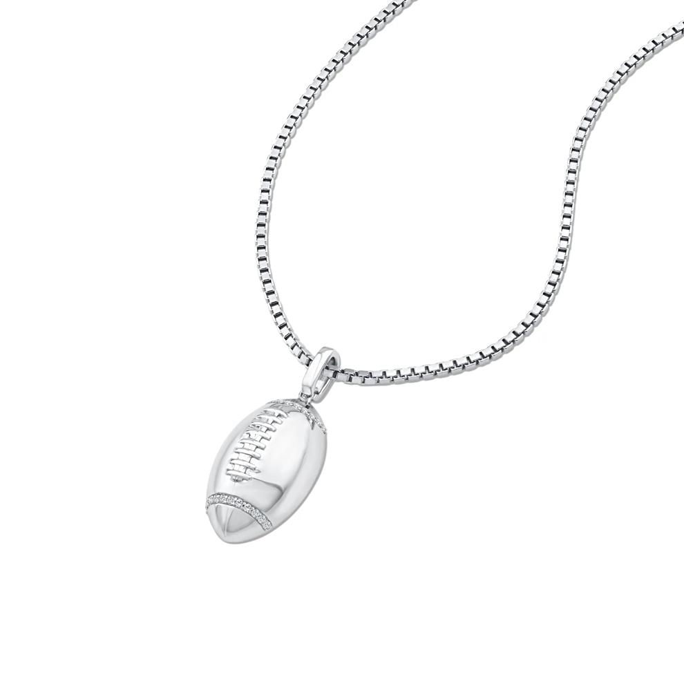 Diamond Football Pendant Necklace in Sterling Silver (1/7 ct. tw.) – Image 4 of 4