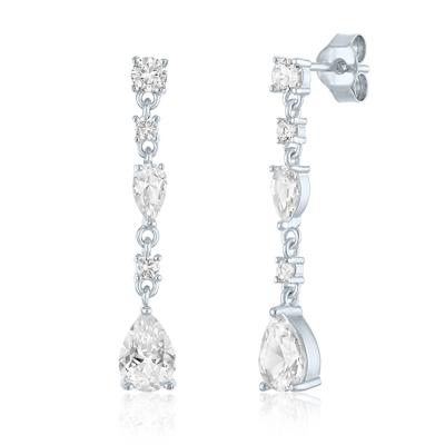 Lab-Created White Sapphire Pear-Shaped & Round Drop Earrings in Sterling Silver