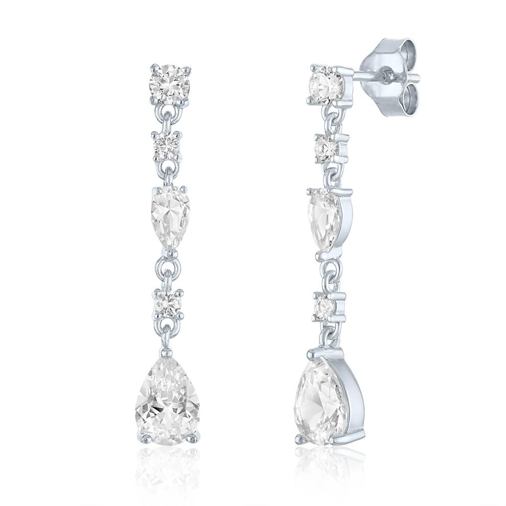 Lab-Created White Sapphire Pear-Shaped &amp; Round Drop Earrings in Sterling Silver – Image 1 of 1