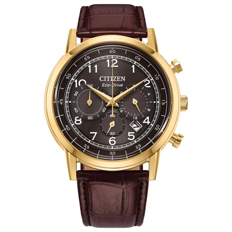 Gents Watch With Brown Leather Strap – Image 1 of 3