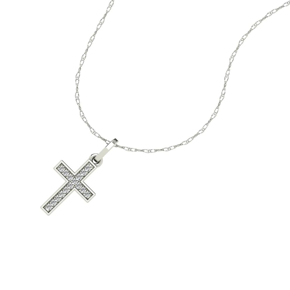 Diamond Accent Cross Pendant Necklace in 10K White Gold – Image 4 of 4