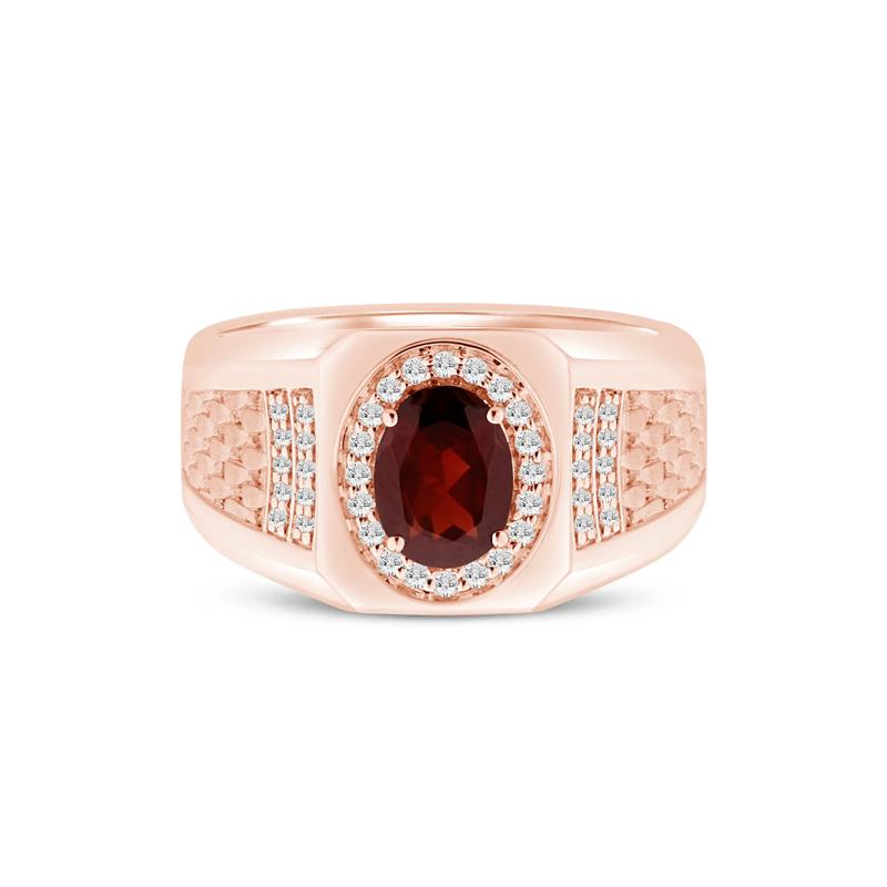 Men's Garnet and Diamond Band in 10K Rose Gold (1/4 ct. tw.)
 – Image 1 of 3