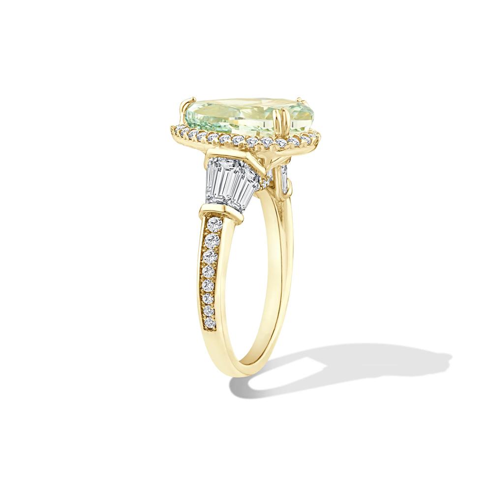 Lab Grown Diamond Green Pear Halo Engagement Ring in 14K Yellow Gold (5 1/3 ct. tw.) – Image 3 of 4