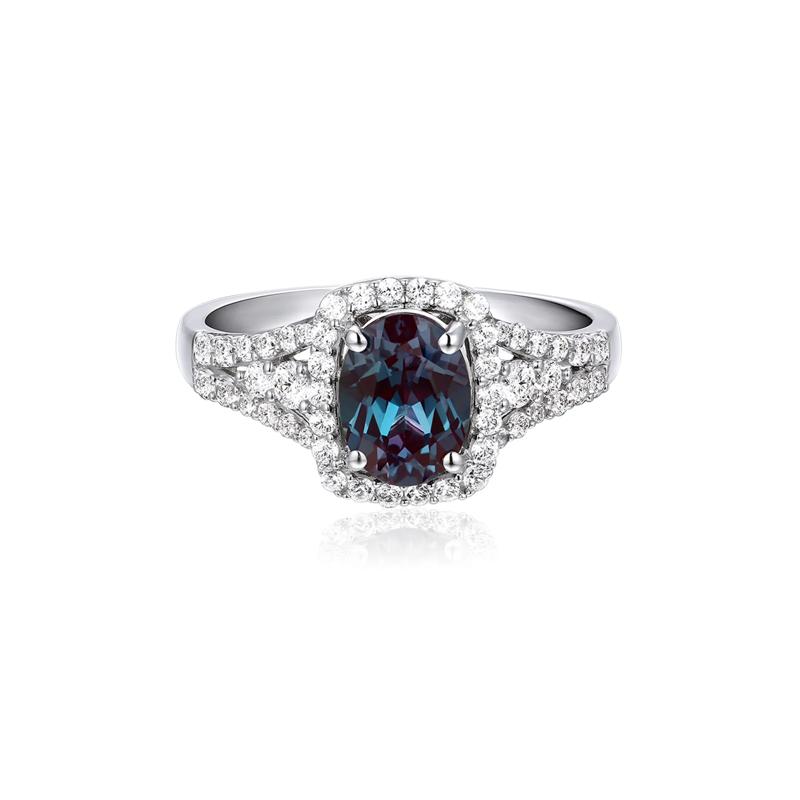 Lab Created Alexandrite &amp; White Sapphire Ring in Sterling Silver – Image 1 of 6