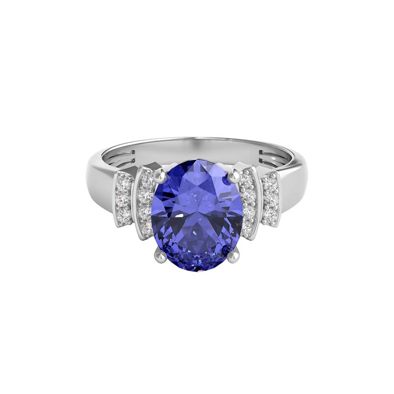 Tanzanite &amp; 1/10 ct. tw. Diamond Ring in 14K White Gold – Image 1 of 3
